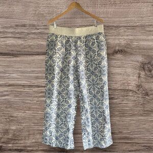 Soft Surroundings  Blue and Cream Floral Linen Wide Leg Patterned Pants PXL